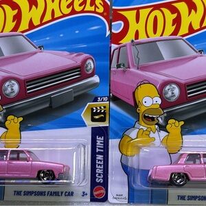 Hot wheels The Simpsons Family Car lot of 2 Kids Toy - Pink